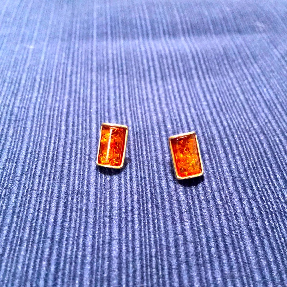Nwot Amber Rectangular, Cylindrical Stud Earrrings - image 2